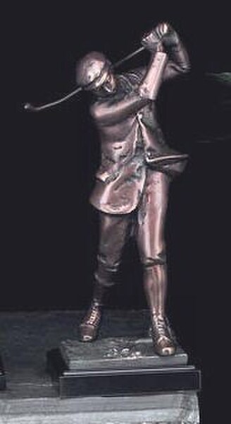 Bronzed Metal Golfer On Marble Base Large Sculpture Decor